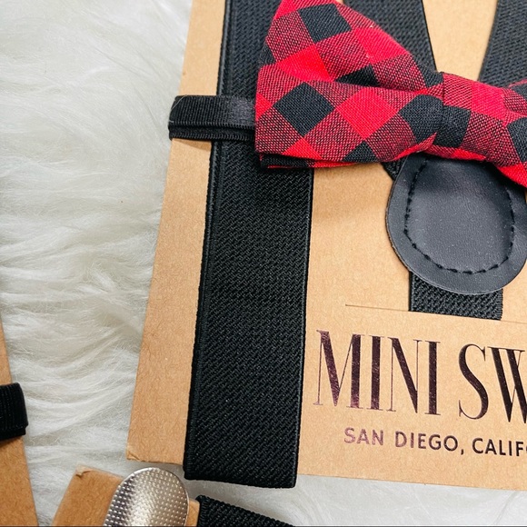 Mini Swag Brand Suspender & Bow Tie Set Black Red Plaid for baby/children - Picture 3 of 5